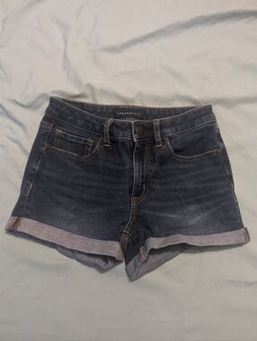 Aeropostale Dark Wash Denim Rolled-Hem Shorts in Size 2 | Flex High Waisted Midi